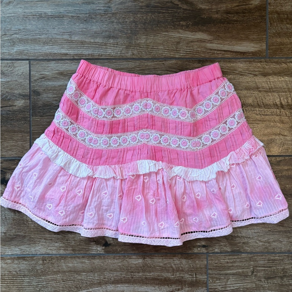 LoveShackFancy Pink Embroidered Skirt